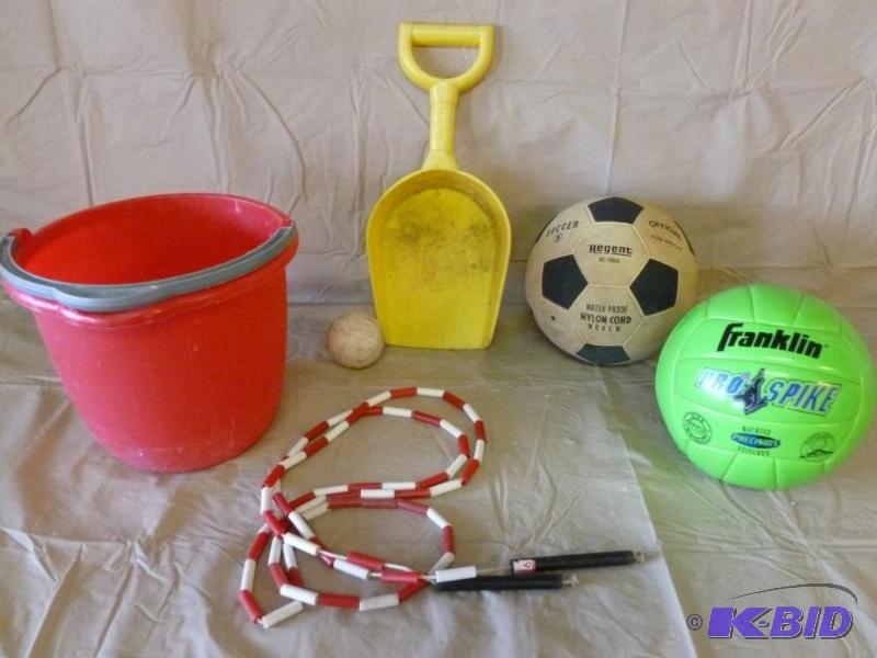 lot 111 image: Lot of kids items that includes two soccer ba...