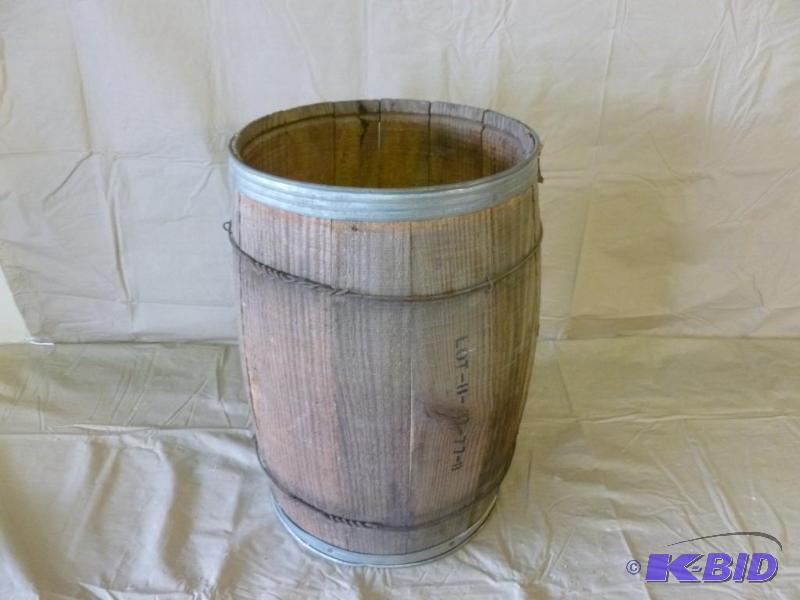 lot 136 image: Vintage wooden nail keg that measures 12"...