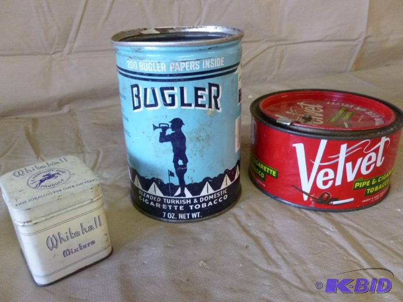 lot 147 image: Lot of three vintage metal tobacco containers...