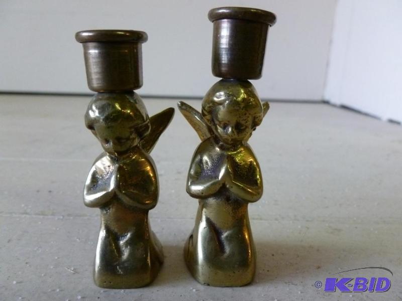 lot 162 image: Lot of two matching cast brass angel candle h...