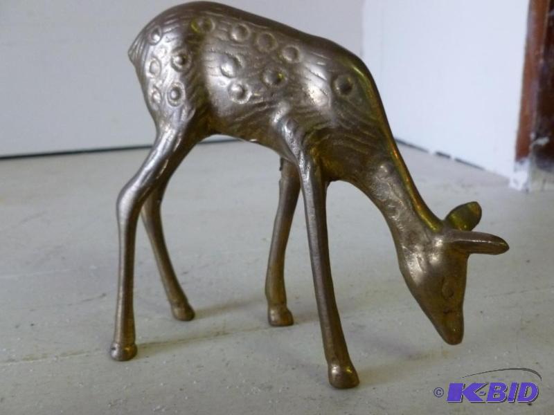 lot 163 image: Vintage cast brass deer figurine that measure...