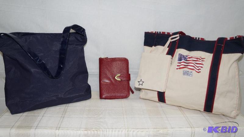 Set of 3 Red, White & Blue Bags & Wallet