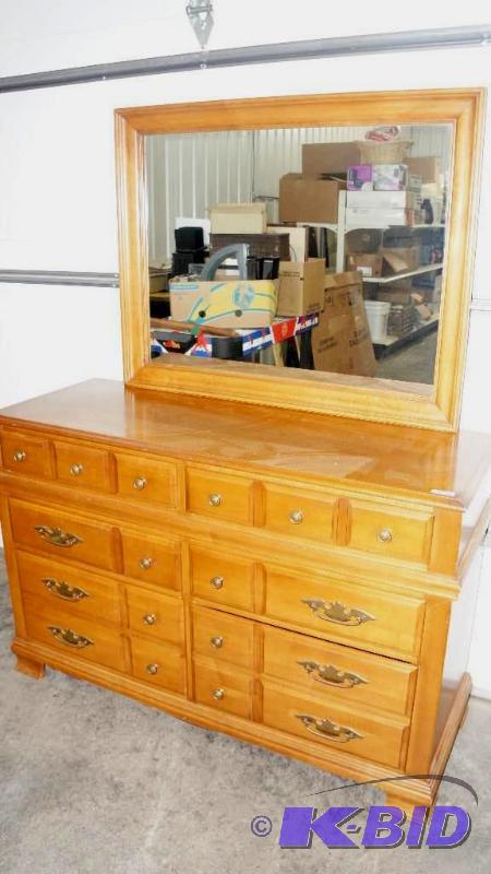 Vintage Solid Wood Lowboy Dresser with Mirror
