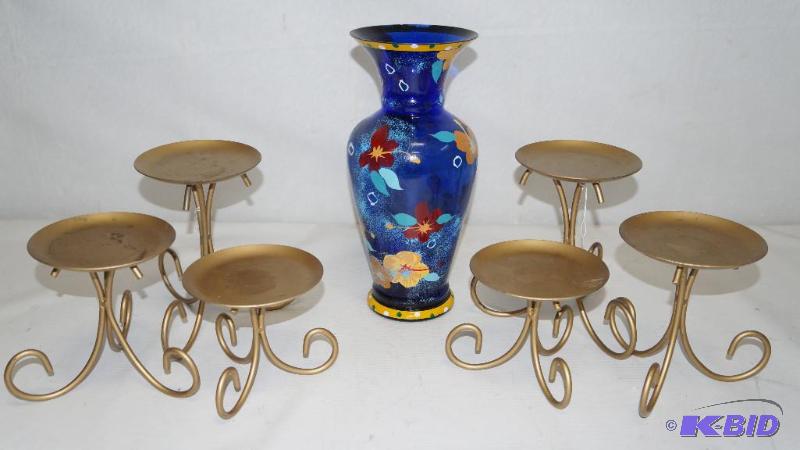 2 Sets of 3 Candle Holders & Glass Vase