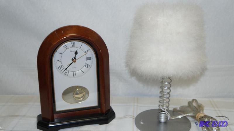 Bulova Wood Framed Clock & Desk Lamp