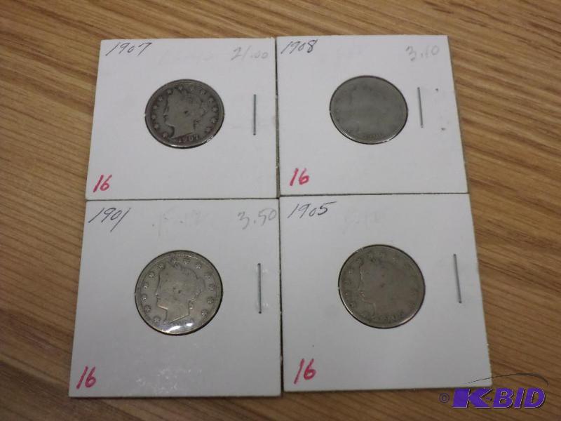 4) Liberty V Nickels, 1901, 1905, 1907, 1908...