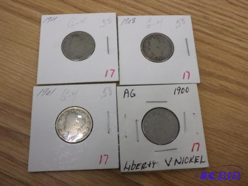 4) Liberty V Nickels, 1900, 1901, 1908, 1911...