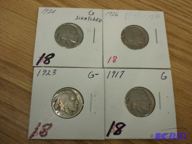 4) Buffalo Nickels, 1917, 1920, 1923, 1926...