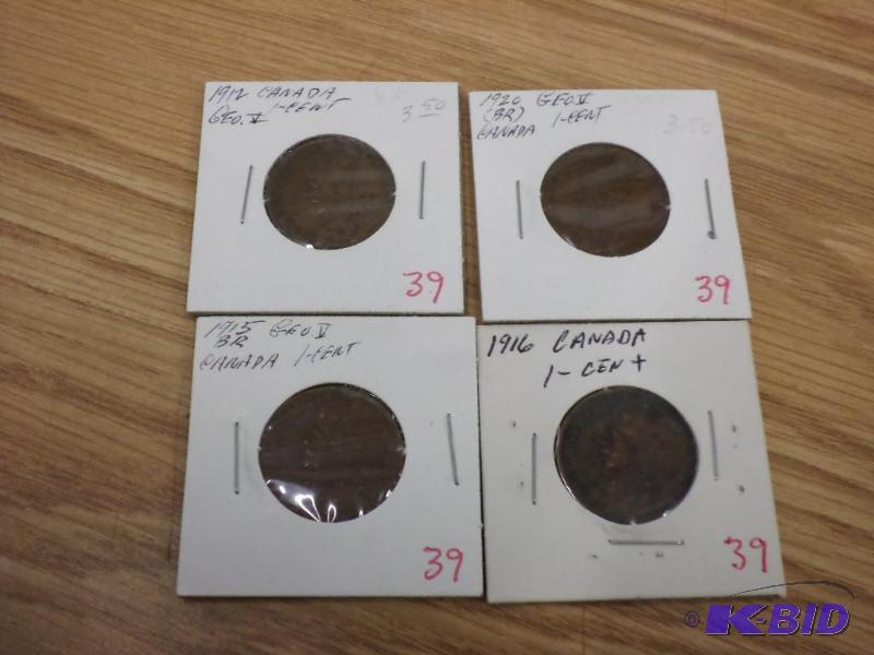 4) Canadian Large Cents, 1912, 1915, 1916, 19...