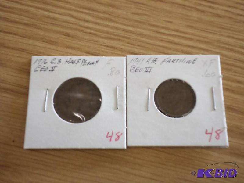 1916 Half Cent, 1941 Farthing, Great Britian...