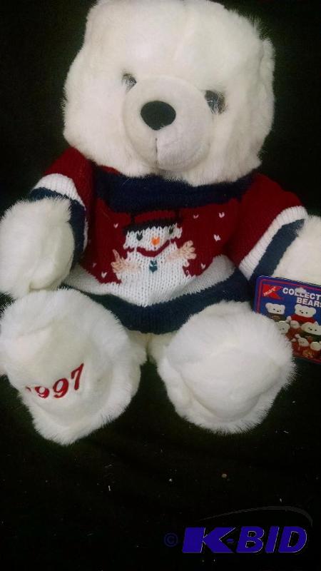 Christmas teddy bear 1997 with knit snowman ...