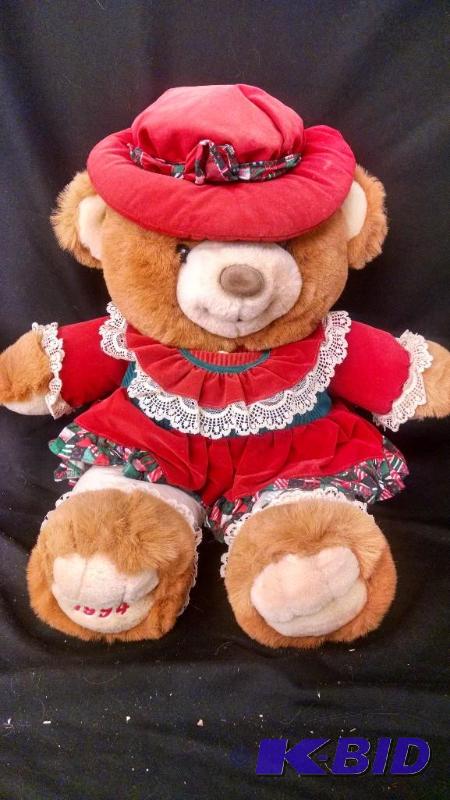 Christmas bear 1994 with redgreen dress and...