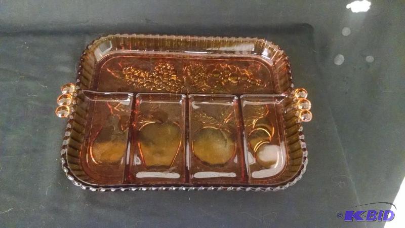 Fruit tray amber glass with 4 dividers and 1...