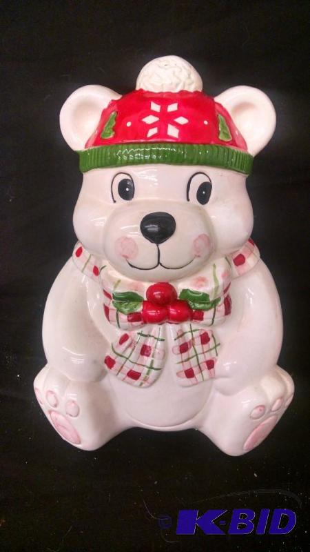 Christmas cookie jar Bear in obx 9 12&quot...