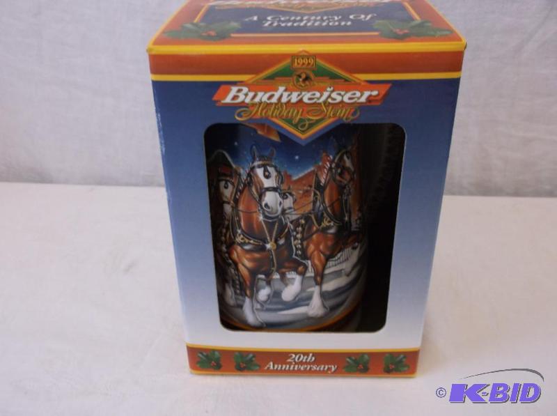 lot 11 image: Embossed 1999 Budweiser holiday stein like ne...