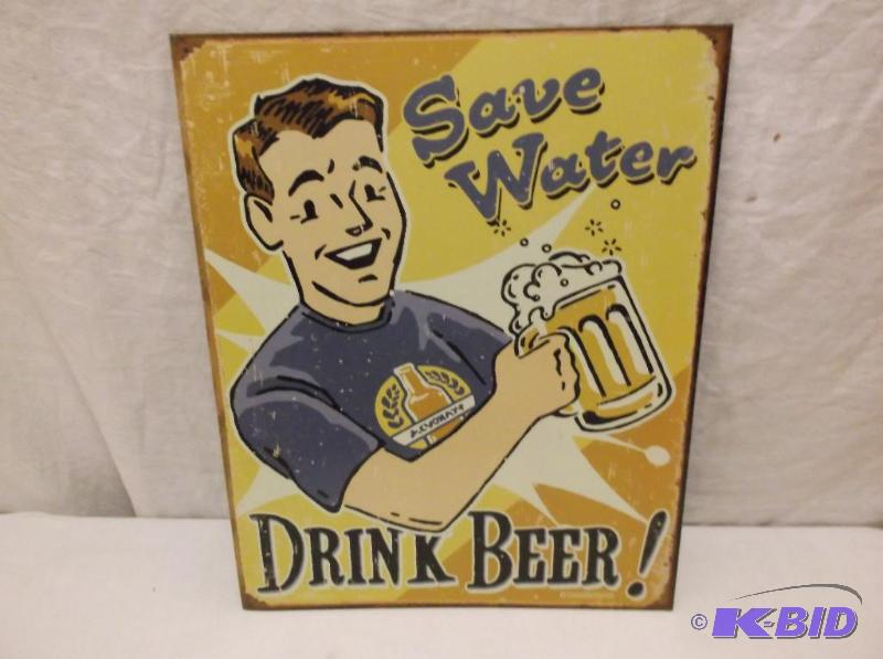 lot 46 image: Drink Beer metal sign measuring 12 12" ...
