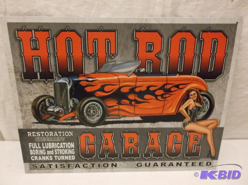 lot 47 image: Hot Rod metal sign measuring 16" W x 12 ...