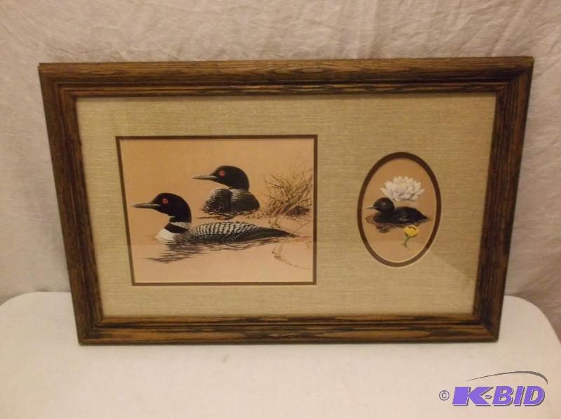 lot 52 image: Nice Loon print in solid oak frame measuring ...