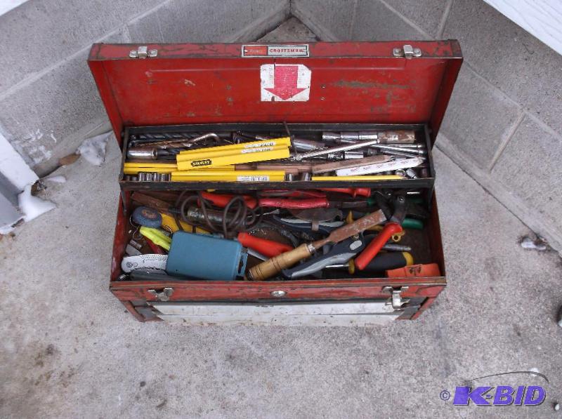 lot 62 image: Sears Craftsmen toolbox loaded with tools all...