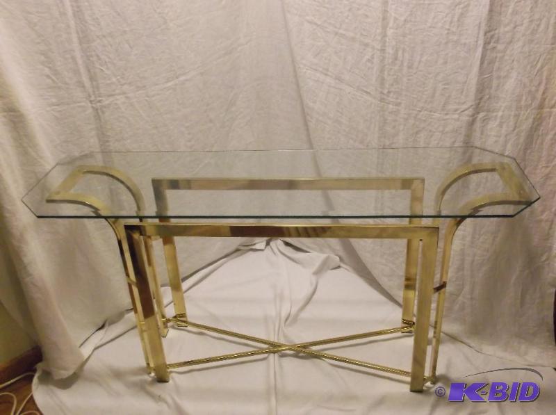 lot 73 image: Nice solid beveled glass top sofa table measu...