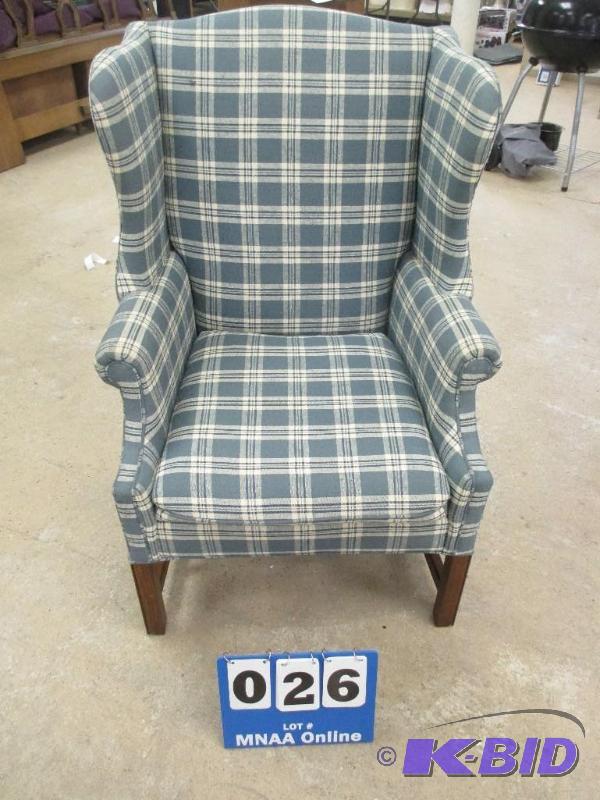 Blue Flannel Wing Back Chair