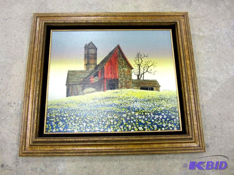 Framed H. Hargrove Farm Barn Painting