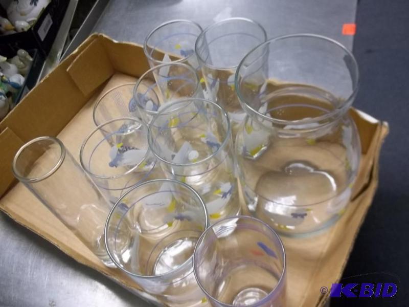 lot of glass goose pitcher set of drinking glasses