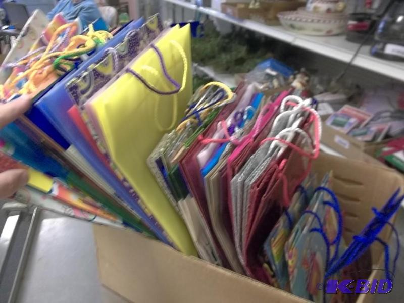 box of gift bags, small, med, large, birthday, baby, christmas and edt