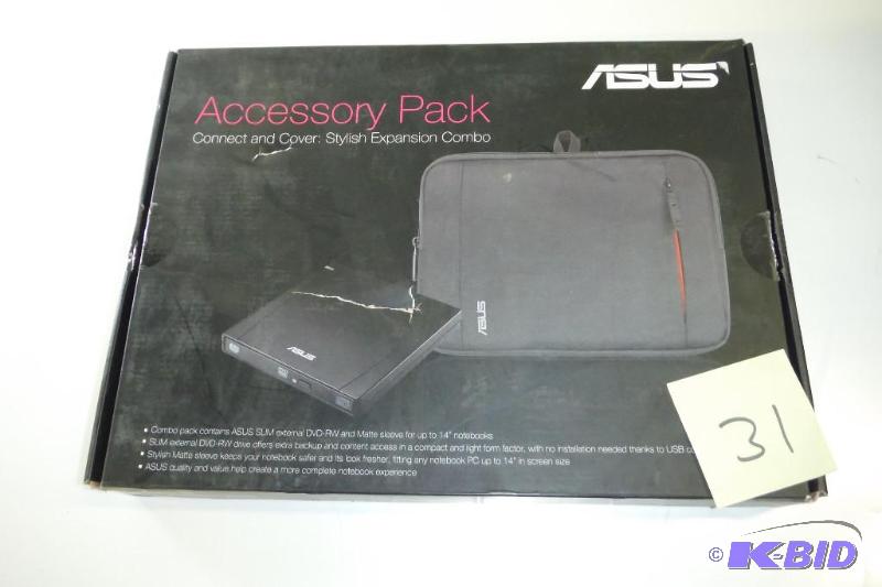 lot 31 image: Asus Accessory Pack - 10-14 Laptop Sleeve PLUS 8x External USB 2.0 Double-Layer DVDRWCD-RW Drive