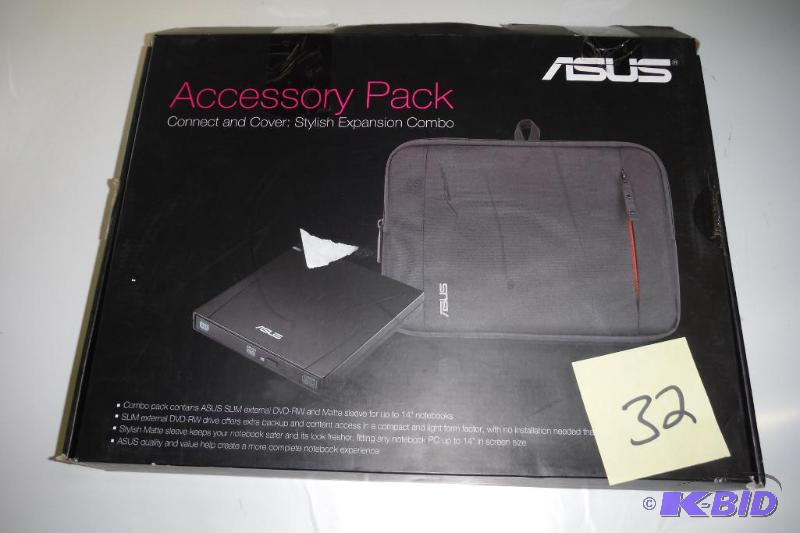 lot 32 image: Asus Accessory Pack - 10-14 Laptop Sleeve PLUS 8x External USB 2.0 Double-Layer DVDRWCD-RW Drive
