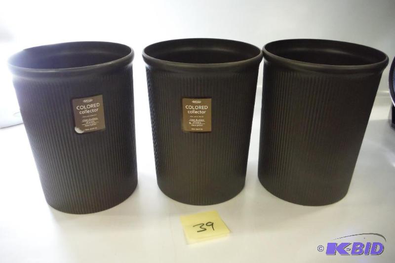 lot 39 image: Lot of 3 Small Brown Trash Cans