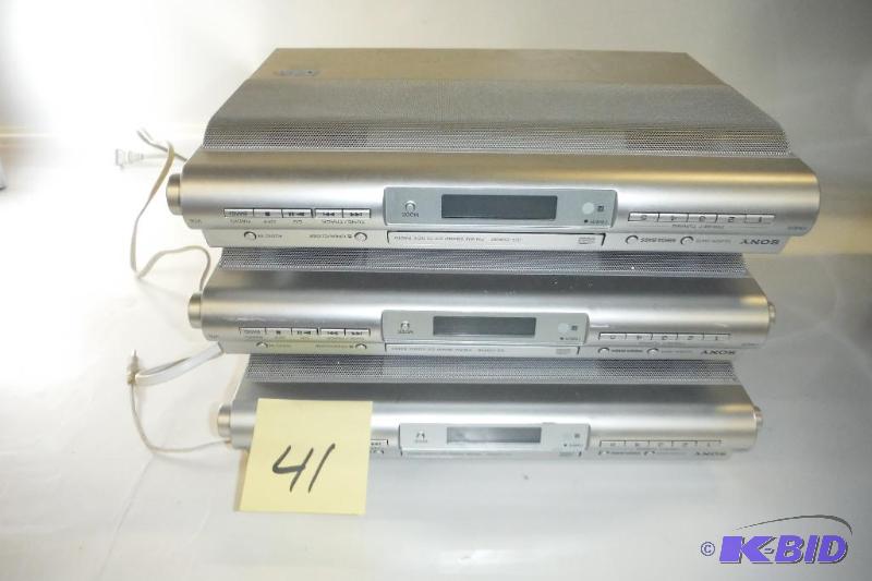 lot 41 image: Lot of 3 Sony ICFCDK50 Under Cabinet Kitchen CD Clock Radio