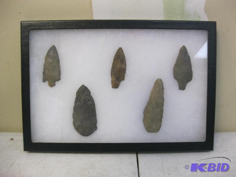 Lot Of Arrow Heads In A Display Case...