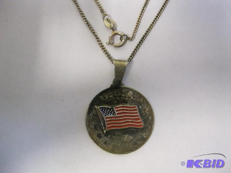 Chain With USA Pendant, Marked 925...
