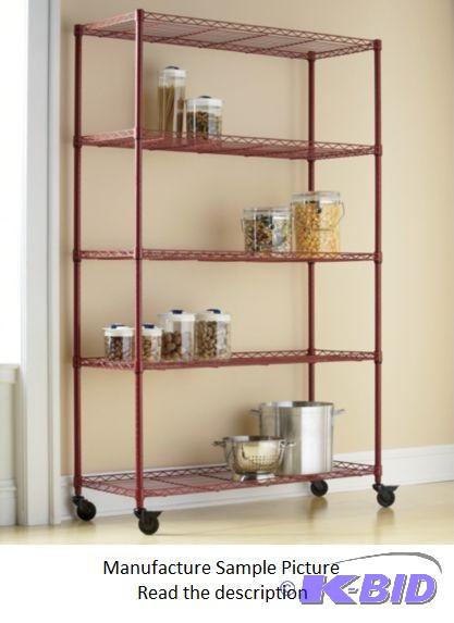 lot 122 image: Wide Five Shelf Metal Rolling Rack - Red -&nb...