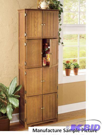lot 177 image: Oak Finish Eight Door Pantry Cabinet - Four c...