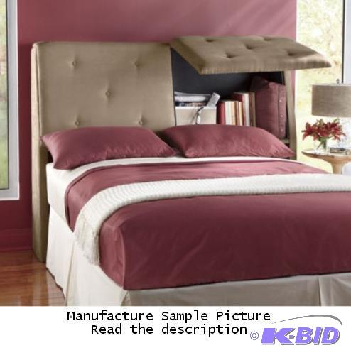 lot 180 image: Microfiber Storage Headboard - Queen - Tan mi...
