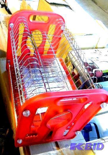 lot 220 image: Two Tier Red Dish Drainer - Knife, spoon, for...