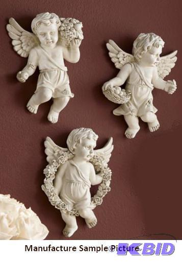 lot 74 image: Set of 3 Cherub Wall Plaques - Cherubs bearin...