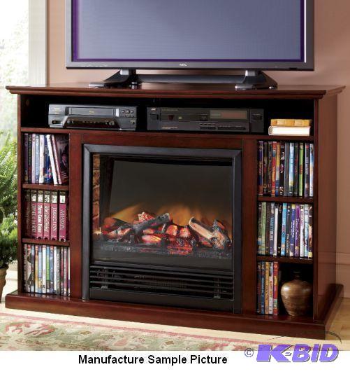 lot 76 image: Cherry Finish Media Storage TV Stand Fireplac...