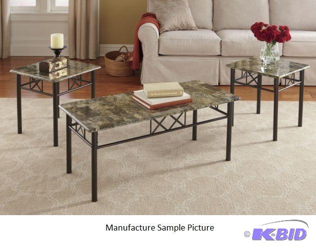 lot 80 image: Three Piece Marble Table Set -&nbspPull toge...