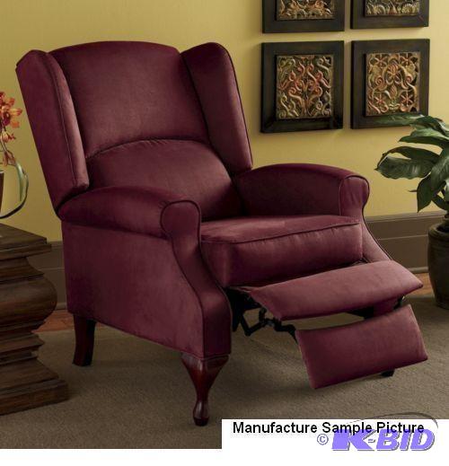 lot 83 image: Burgundy Wingback Recliner - It has easy-care...