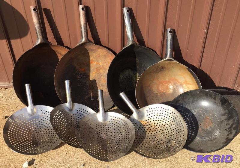 lot 48 image: Woks & misc Strainers