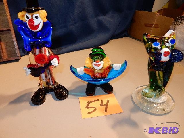 lot 54 image: 3 Blown Glass Clown Characters. Very cool. On...