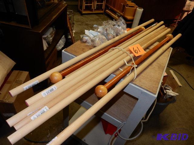 lot 61 image: 6, 1in x 48 in dowels..1, 12in x 48 in dowel...