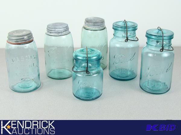 Lot of 6 Antique Lidded Mason Jars