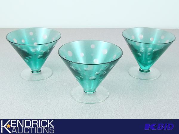 3 Mint Condition Blue Bubble Martini Glasses