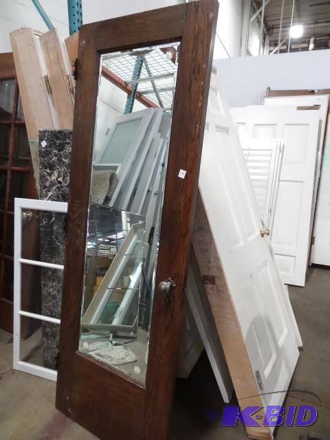 lot 119 image: Vintage Wood Door, One Side has a Mirror 28 X...