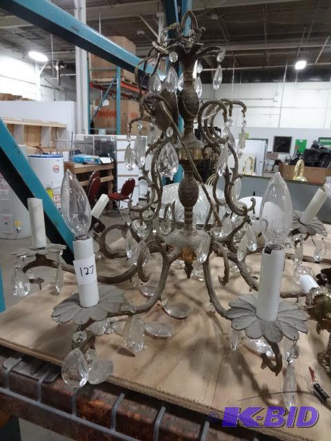 lot 127 image: Vintage Lamp with Hanging Crystals....