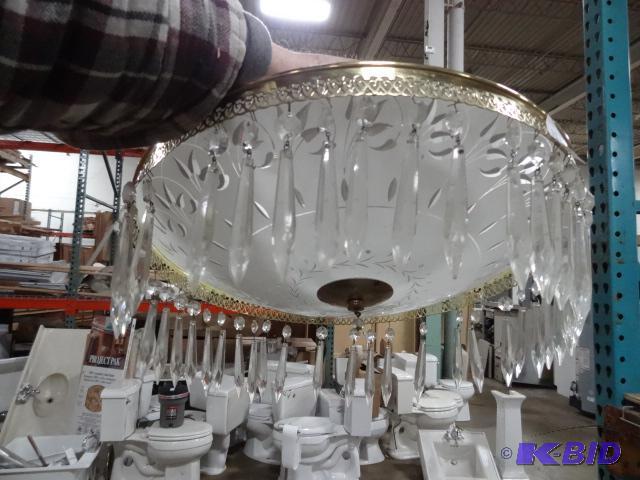 lot 131 image: Vintage Ceiling Light with Hanging Crystals...